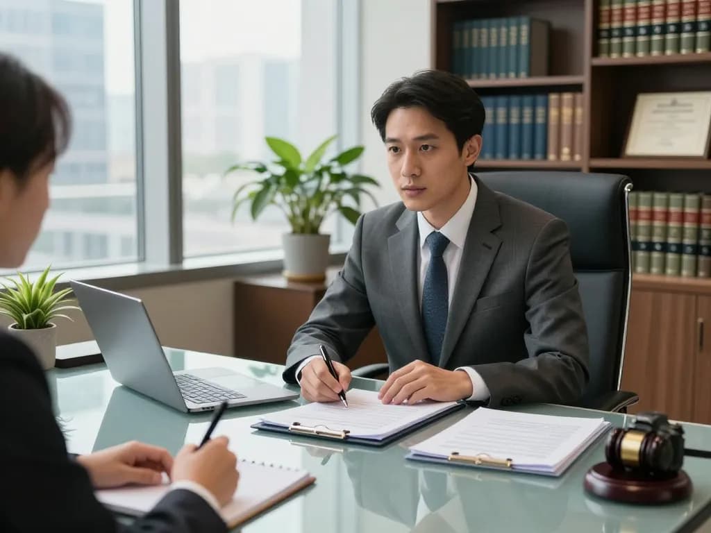 USA lawyers discussing legal cases during a consultation in a modern office setting.