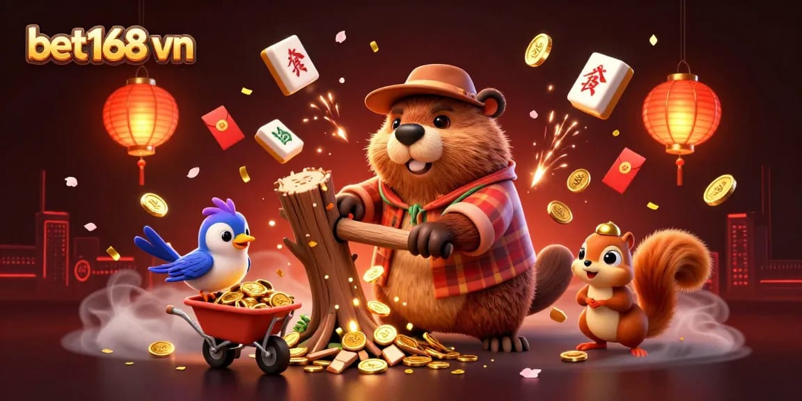 Experience winning with bet168 vn as the beaver chops a coin tree, gold coins rain down!