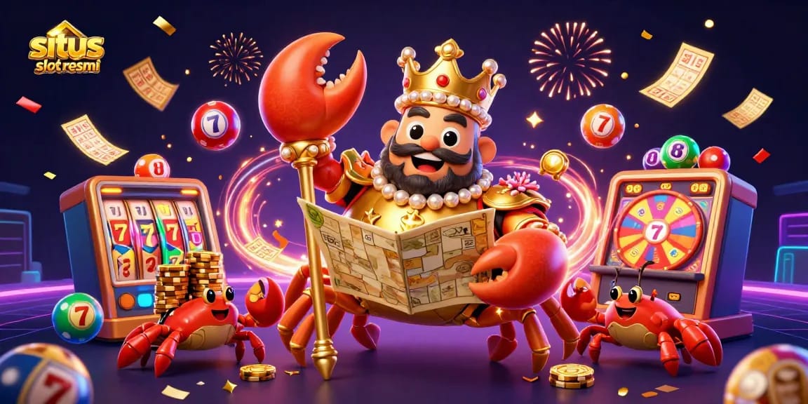 Experience thrilling gameplay with situs slot resmi featuring a golden crab emperor and casino elements.