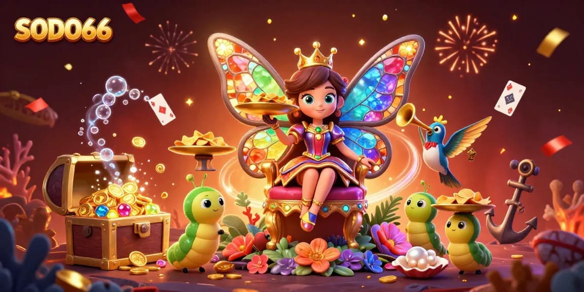 SODO66 invites players to experience a vibrant 3D casino world with magical characters and game elements.