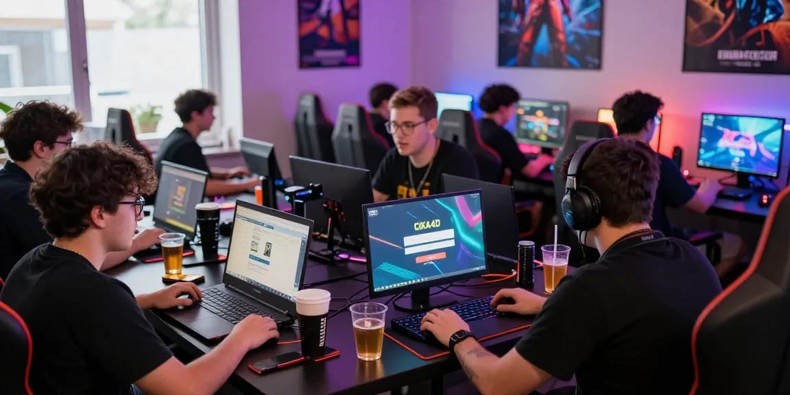 Engaged gamers using CIKA4D for online gaming with vibrant atmosphere.