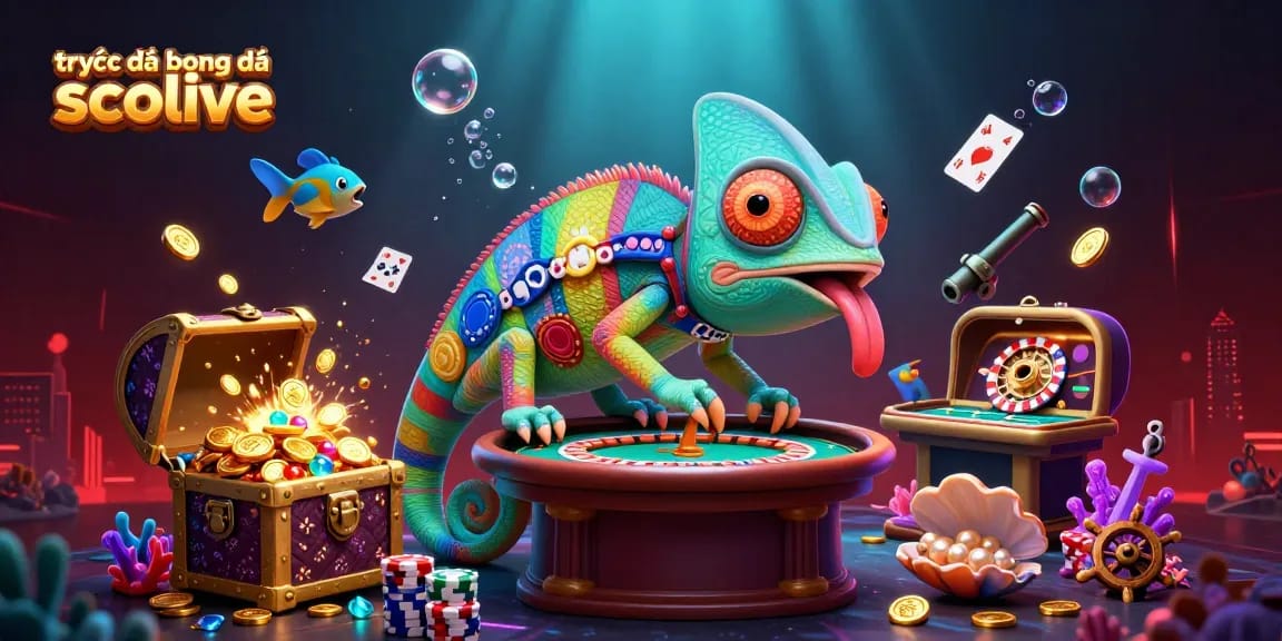Experience thrilling trực tiếp bóng đá socolive with a dynamic scene of vibrant chameleon characters and rich casino elements.