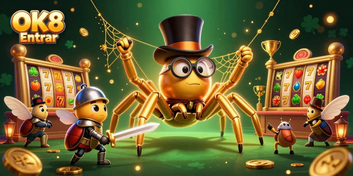 Join the excitement at OK8 Entrar, featuring a vibrant casino scene with dynamic gaming elements.