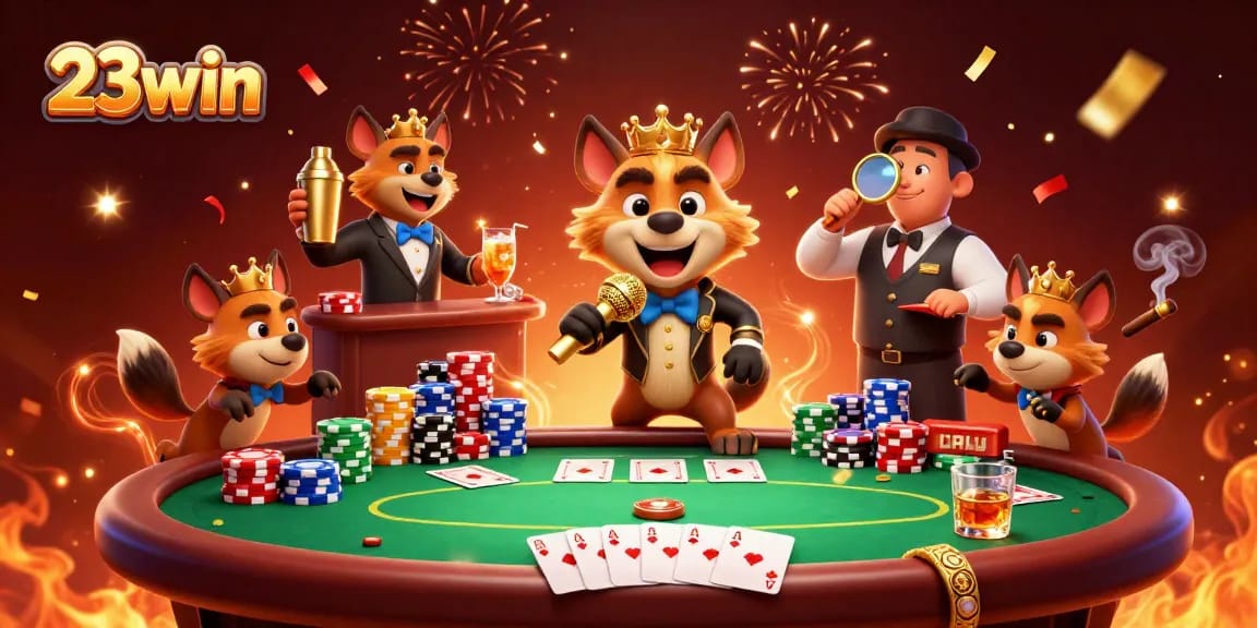 Experience 23win's vibrant casino scene with hyenas in action, showcasing the thrill of gaming.
