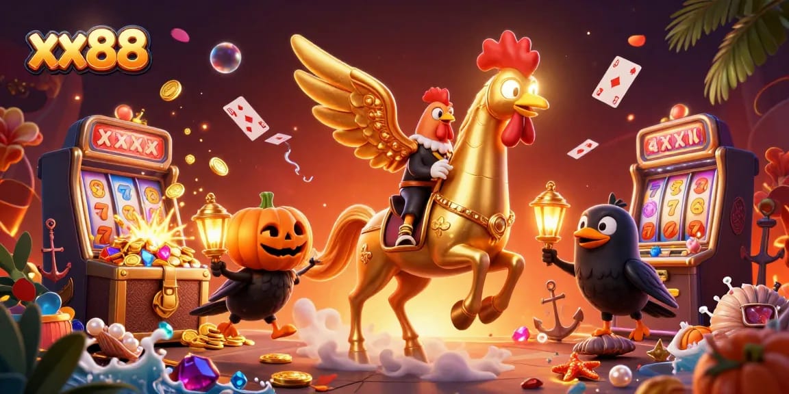 Experience exhilarating gameplay at xx88, featuring golden rooster gaming adventures amid rich casino visuals.
