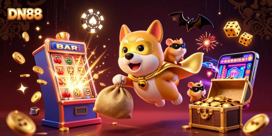 Watch the superhero dog and hamster celebrate huge wins at DN88's exciting casino games!