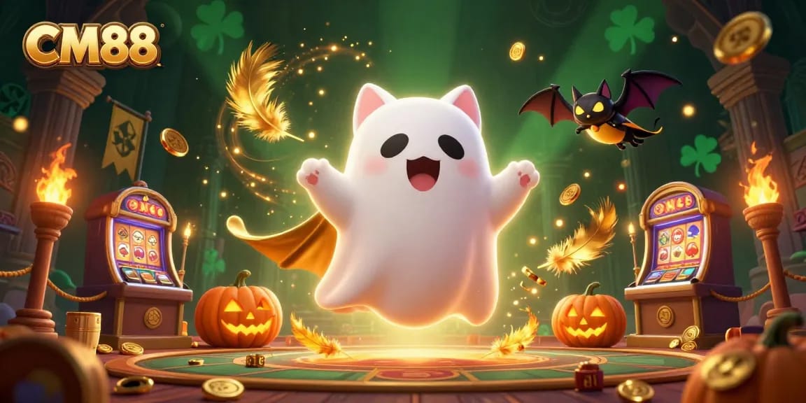 Join the fun at CM88 with a ghost cat and vampire bat in a haunted casino!
