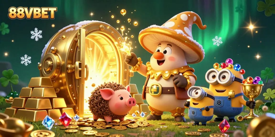 Experience exhilarating treasure magic with 88VBET's golden mushroom wizard and truffle pig in a casino adventure.