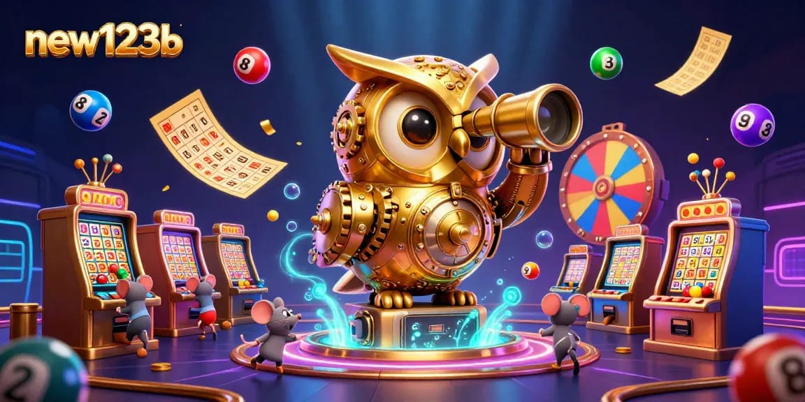 Experience the excitement of new123b with a vibrant casino scene filled with lottery elements.