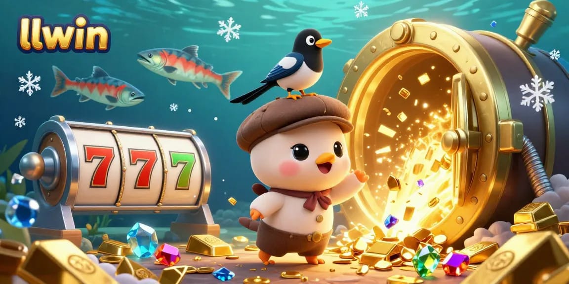Experience llwin's exhilarating gaming with a playful Nessie and sparkling treasures in this vibrant scene.