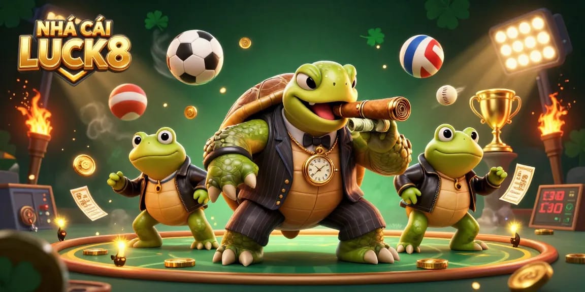 Engage with NHÀ CÁI LUCK8 featuring a vibrant casino scene with dynamic sports elements.