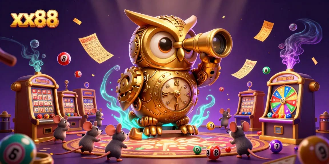 Experience the excitement of xx88 with golden owl and vibrant casino elements in a dynamic atmosphere.