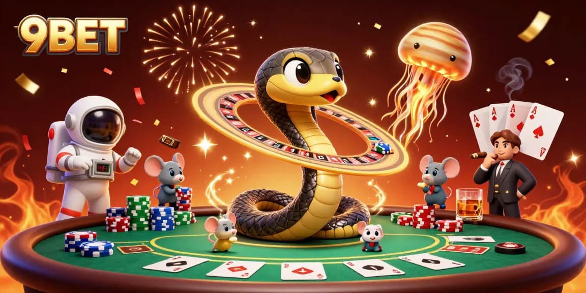 Experience the thrill of 9BET with immersive games and vibrant cosmic illustrations.