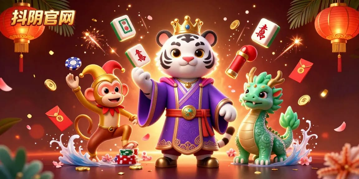 Experience the excitement of 抖阴官网 with a playful scene of a royal tiger and golden monkey in a vibrant casino setup.