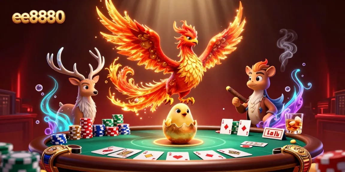 Experience thrilling gameplay at ee8880 with poker tables, vibrant characters, and rich casino elements.