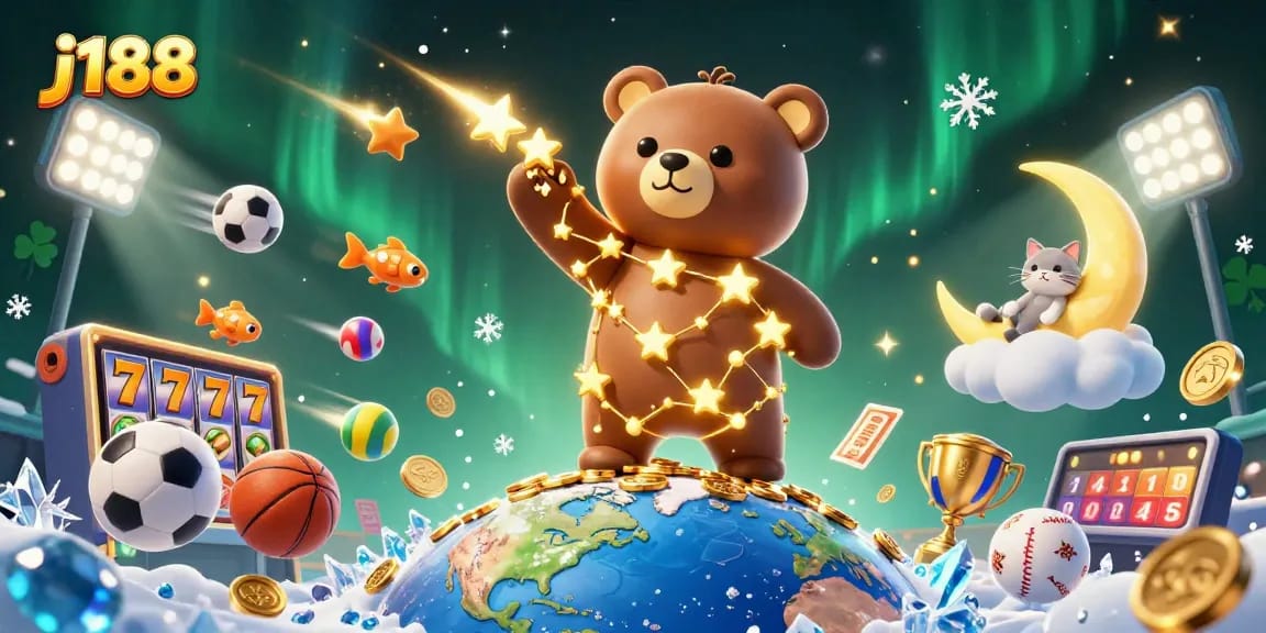 Experience the thrill of j188 with a lively 3D casino scene featuring games and vibrant characters.