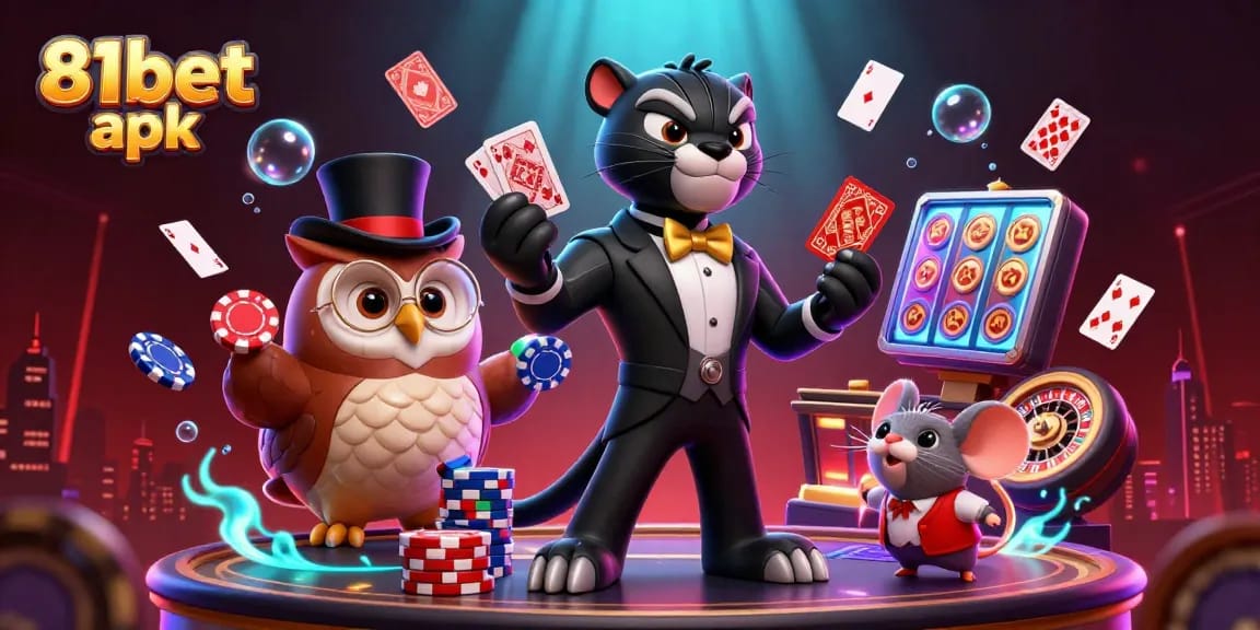 Experience the excitement of 81bet apk with vibrant poker and casino scene full of character.