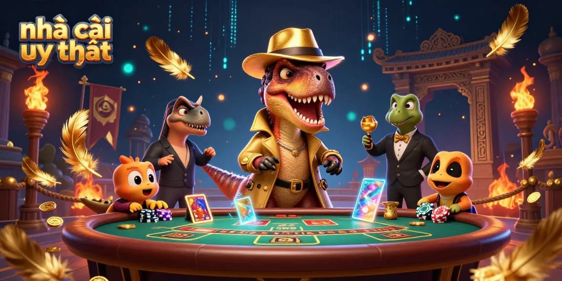 Play and win at nhà cái uy tín with a velociraptor card counter and dinosaur characters.