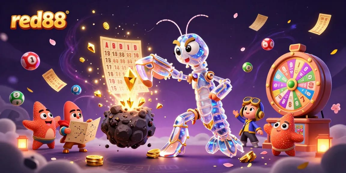 Experience the excitement of red88 lottery with colorful balls, gems, and animated cash rewards.