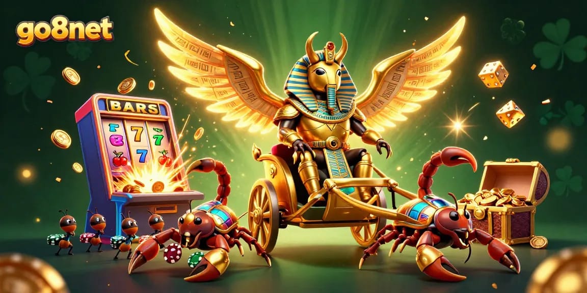 Win big at go8net with an ultra-detailed 3D casino scene featuring vibrant characters and explosive elements.