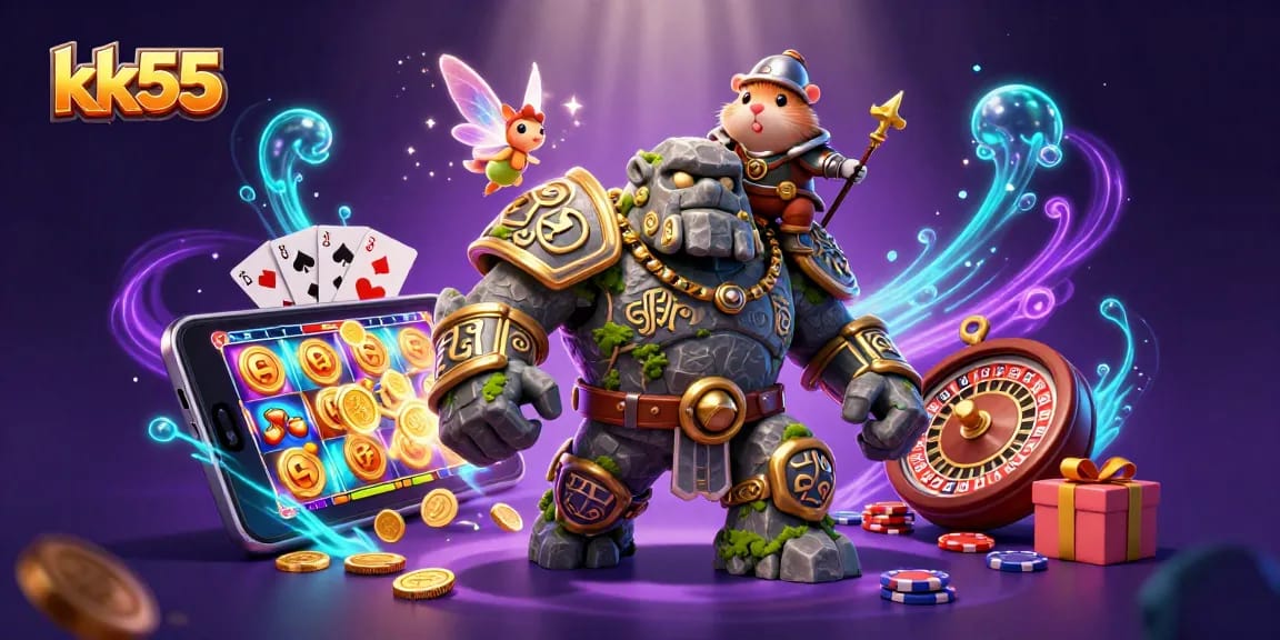 Experience thrilling adventures with kk55 in a vibrant 3D casino fantasy world full of games and excitement.