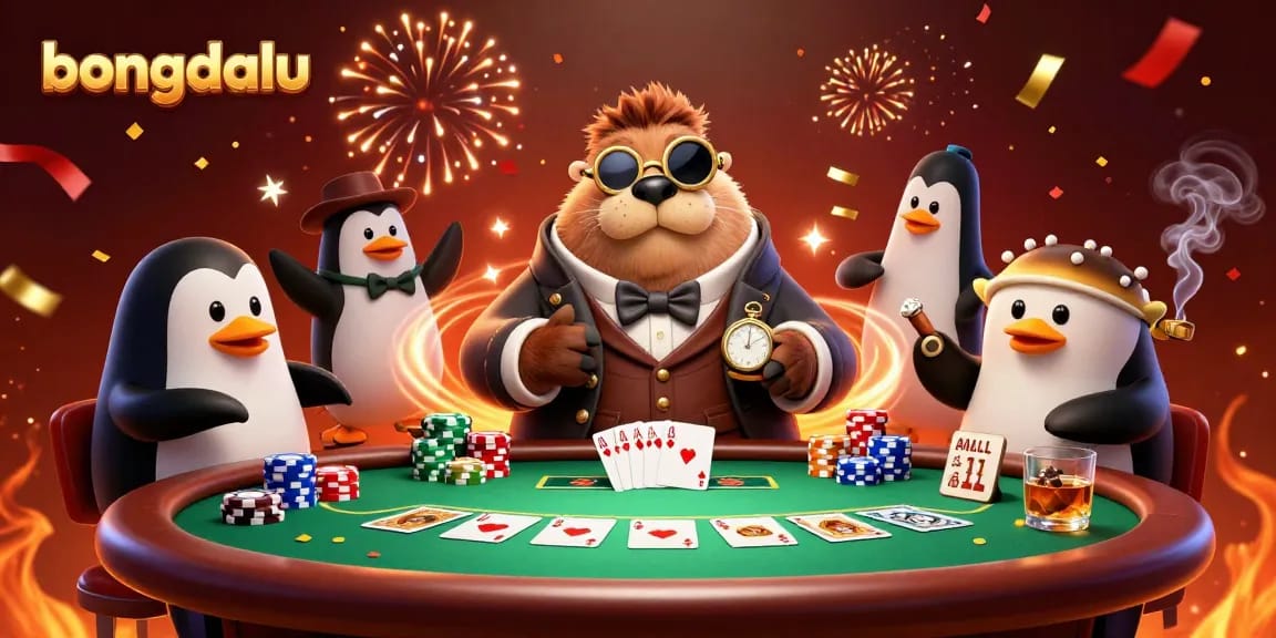 Bongdalu offers thrilling poker action with a walrus, penguin dealer, and bluffing pufferfish at a vibrant underwater table.