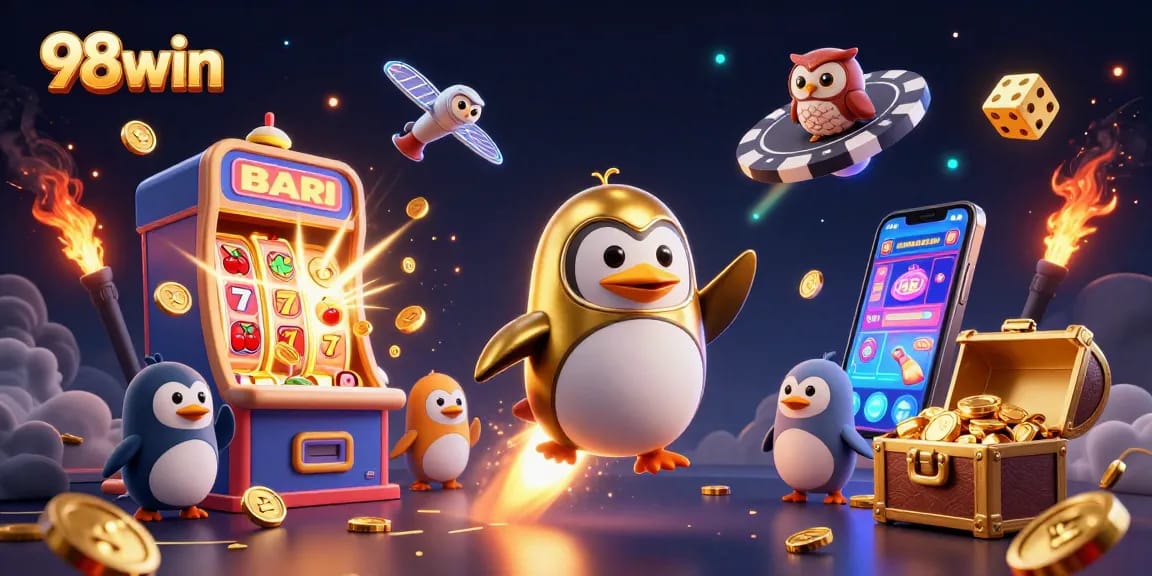 Experience thrilling casino gaming with 98win in a vibrant, explosive 3D digital scene.