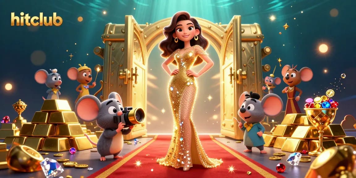 Hitclub's stunning casino scene features gamified action with characters and golden treasures.