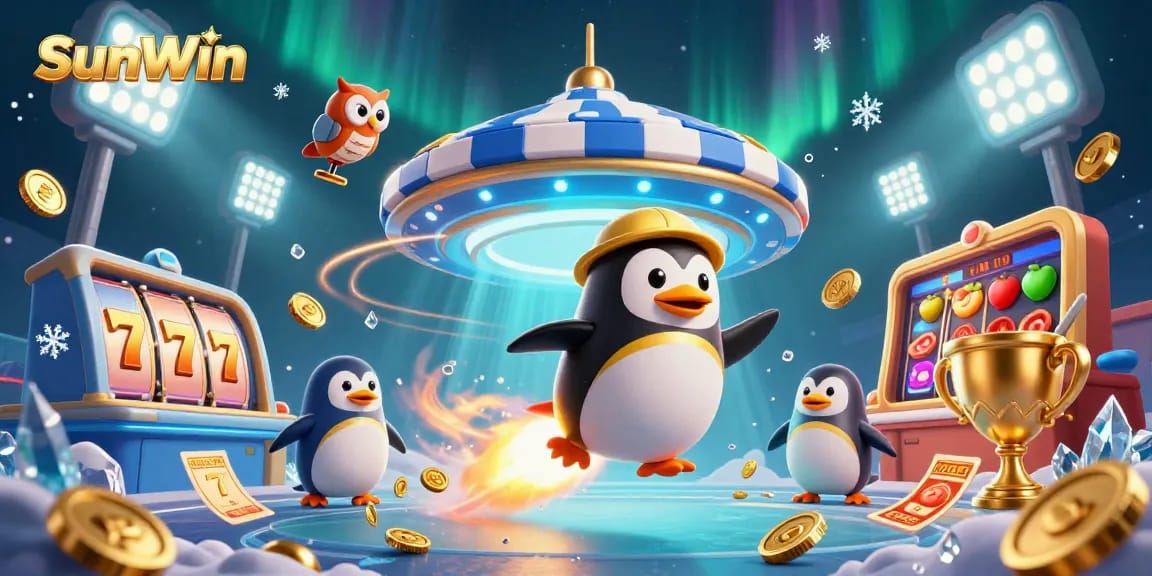 Spin with excitement at SunWin as a golden penguin and dazzling casino elements animate the game world!