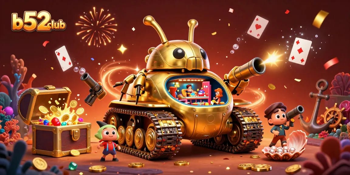 Engage with b52club's thrilling casino experience inside a golden beetle tank.