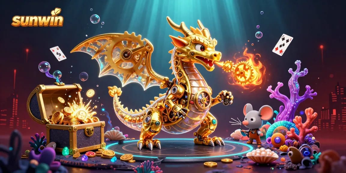 Experience thrilling gameplay at sunwin with a unique golden dragon and vibrant casino elements.