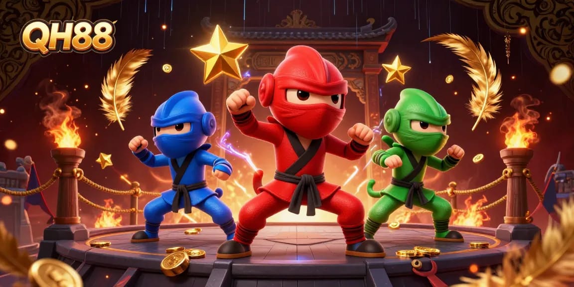 QH88 chameleons engaging in dynamic martial arts amidst casino-themed elements, embodying thrilling gameplay.