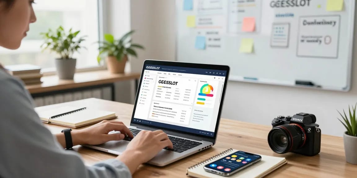 Pengusaha menganalisis data GEGESLOT di ruang kerja modern yang penuh inspirasi