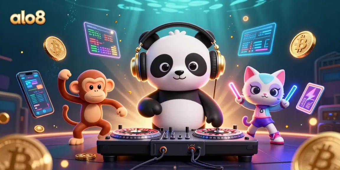 Join the fun at Alo8! Experience thrilling casino gameplay with dazzling characters in a vibrant scene.