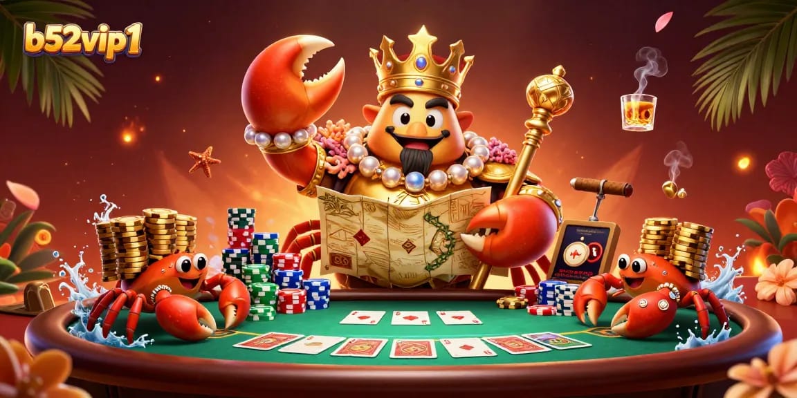 Experience thrilling gameplay at b52vip1 with extravagant poker and playful crab characters.