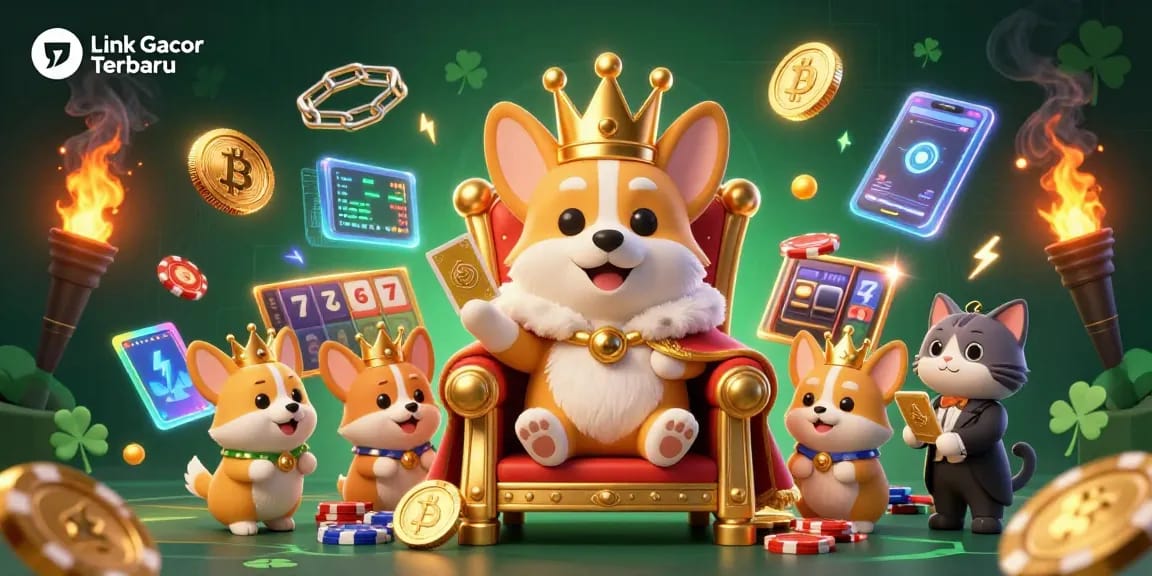 Experience winning strategies at Link Gacor Terbaru with a vibrant casino-themed illustration featuring playful characters and game elements.