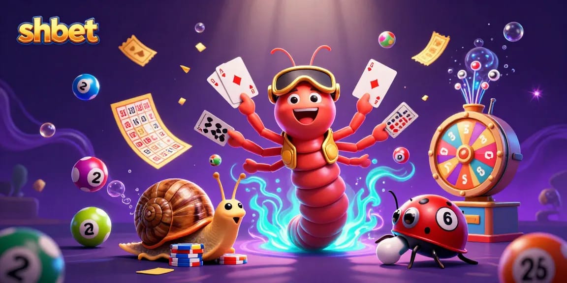Engage with shbet's vibrant casino atmosphere featuring a millipede dealer and a snail high-roller.