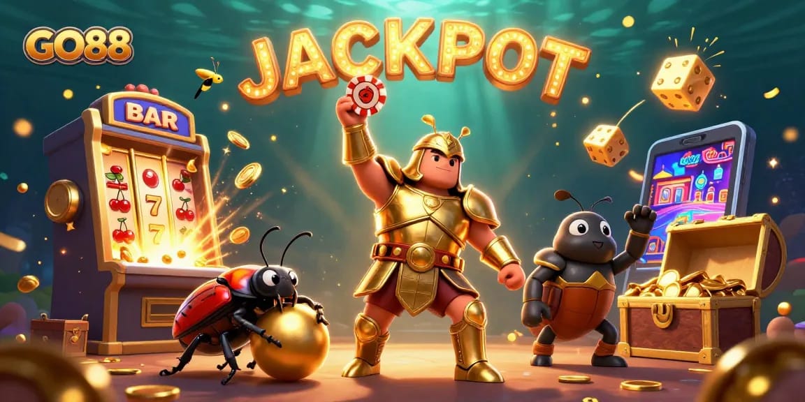 Experience GO88's exciting casino environment with vibrant character action and thrilling jackpot excitement.