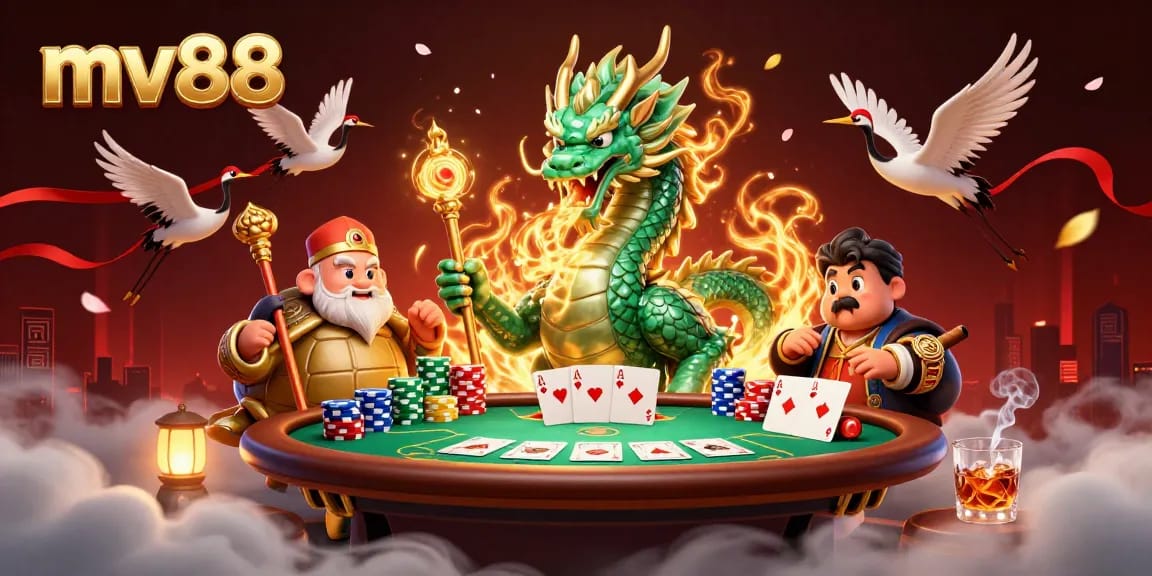 Experience thrilling gameplay at mv88 with dynamic poker action featuring a powerful jade dragon and sage.