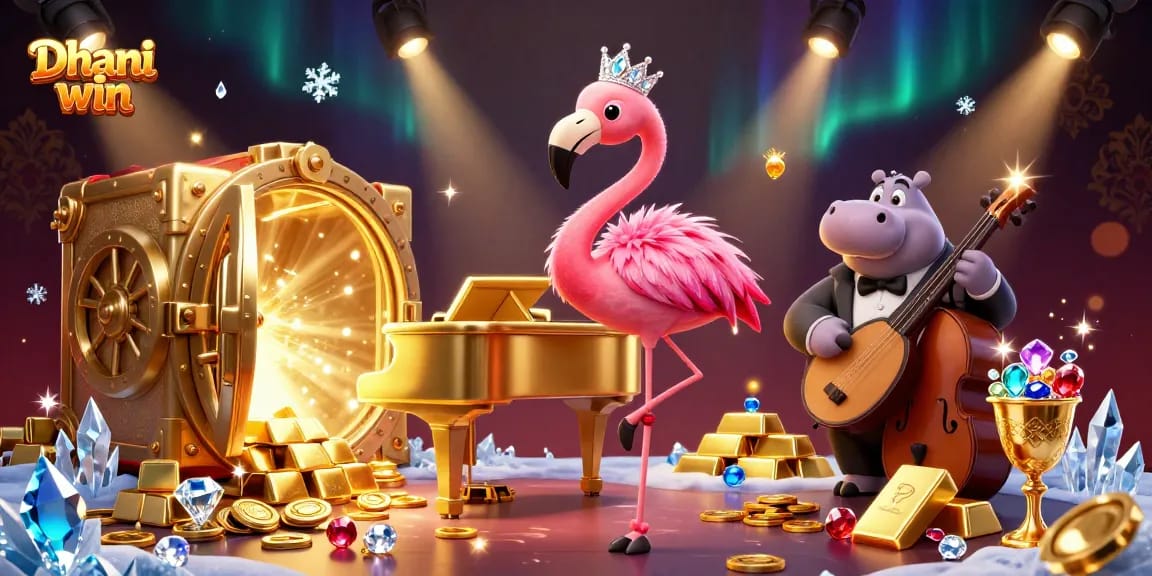 Dhani win casino features an entertaining flamingo singer and hippo bassist amidst treasures.
