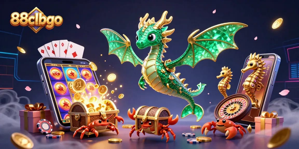 Experience vibrant gaming at 88clbgo with a captivating sea dragon amidst dramatic casino elements.