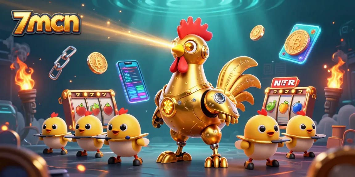 Engage with 7mcn's vibrant online casino adventure featuring dynamic slot reels and crypto elements.