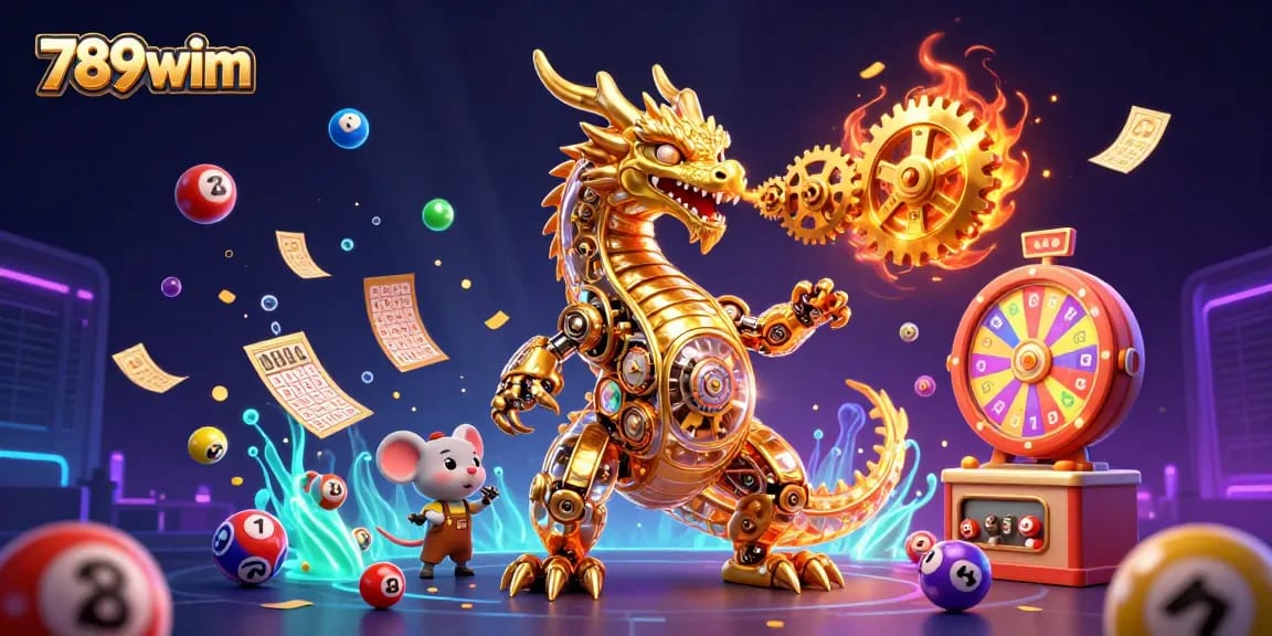 Experience thrilling gameplay with 789wim as the dragon breathes gears and coins in a vibrant casino scene.
