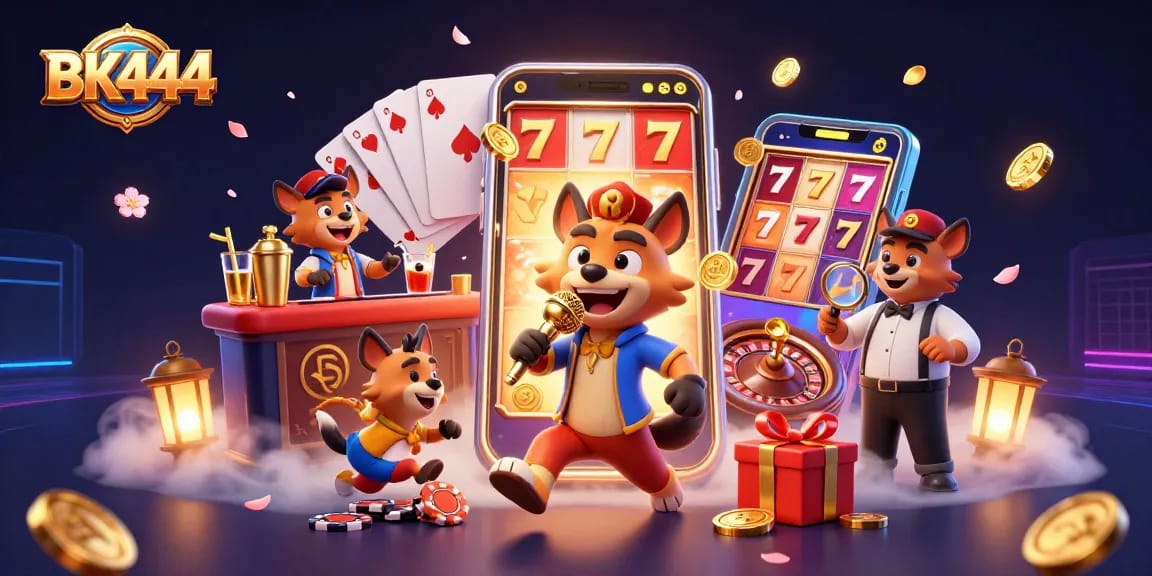 Join the fun at BK444's vibrant casino scene featuring hyenas, slots, and excitement!