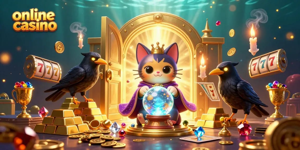 Experience the thrill of the online casino with a mystical cat, a raven, and vibrant treasures!