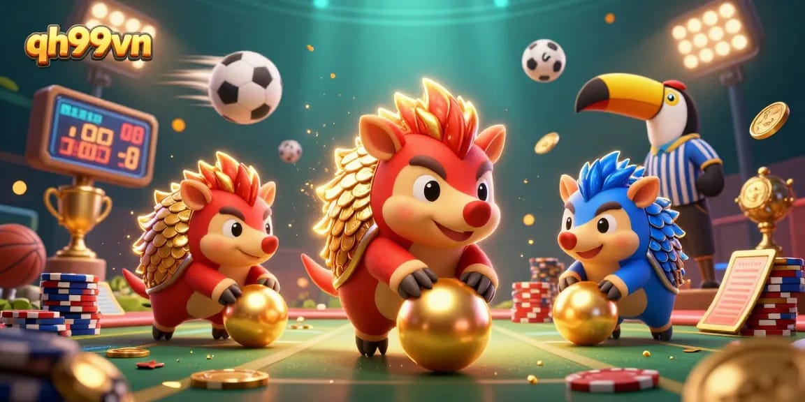 Experience high-stakes action with qh99vn's dynamic pangolin rivals in a vibrant 3D casino scene.