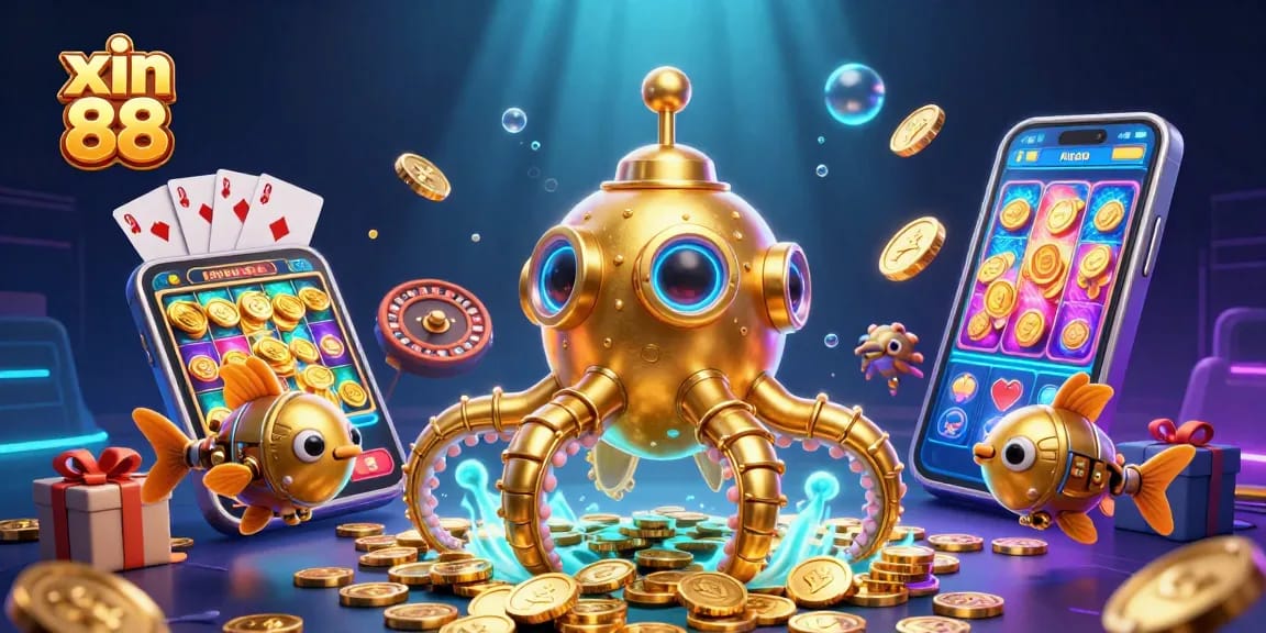 Experience winning at xin 88 with a vibrant underwater casino scene featuring golden treasures and game elements.