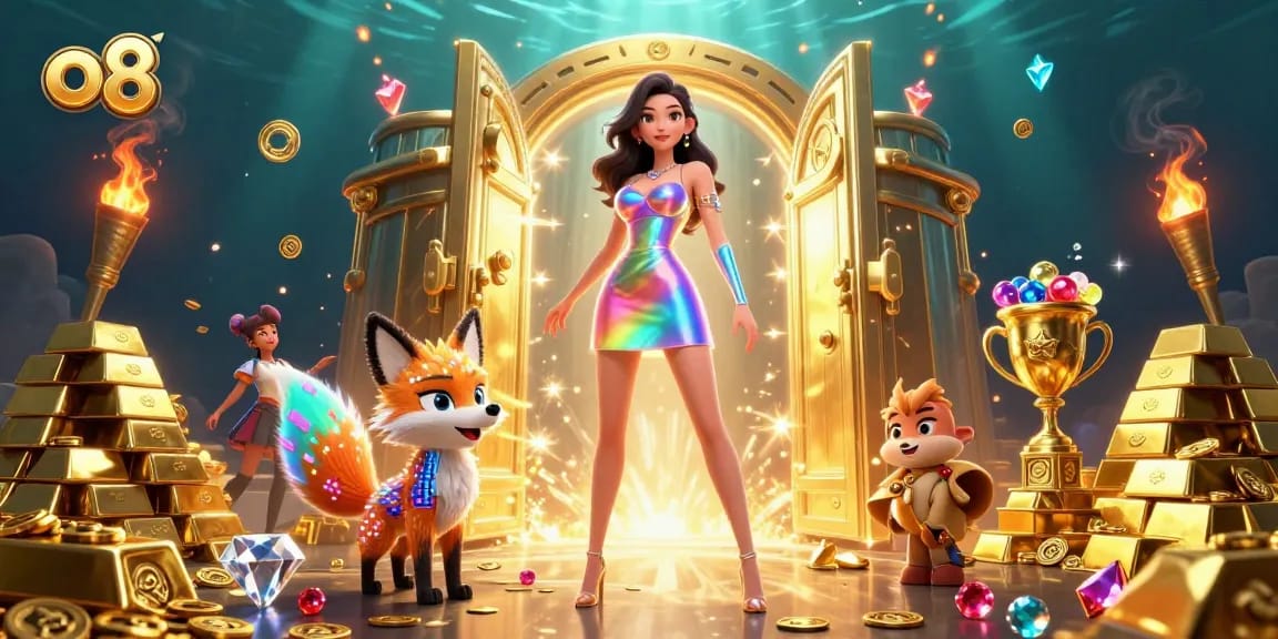 Engage with thrilling slot games at o8, featuring vibrant characters and dynamic casino elements.