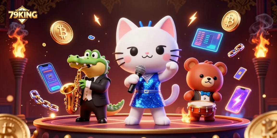 Engage with 79KING's vibrant casino scene featuring animated fun characters.