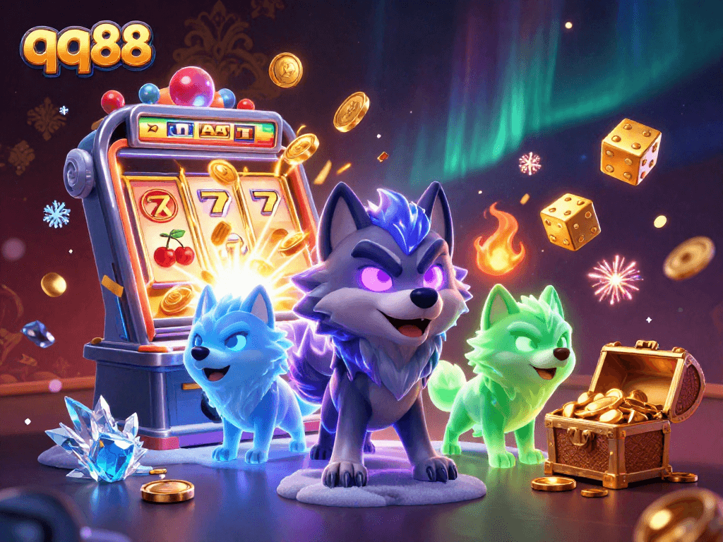 Experience thrilling gameplay with qq88's vibrant 3D illustration showcasing spectacular gaming elements.
